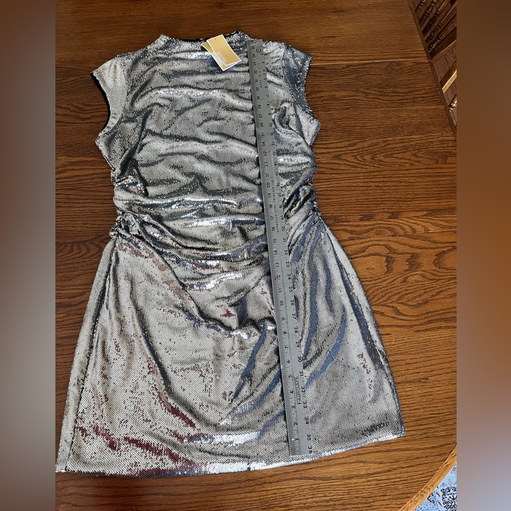 NWT Michael Kors Sequined Funnel Neck Mini Dress Silver Sequin & Black XL - Picture 14 of 16